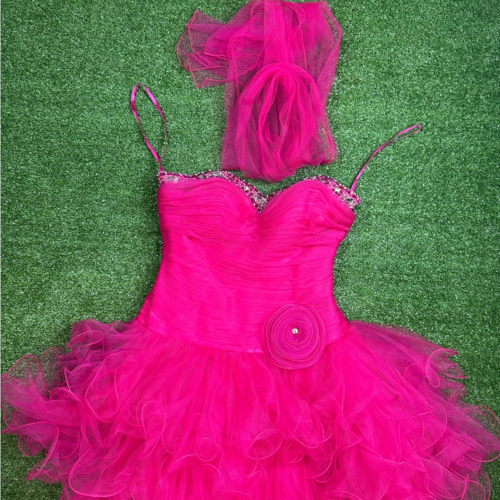 Aspeed USA formal seguin jewel glitz bling strapless prom dress Fuscia medium